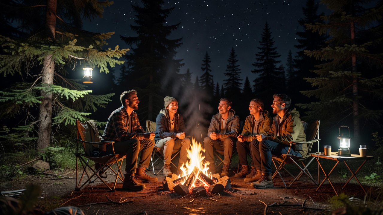 A glowing campfire under the stars