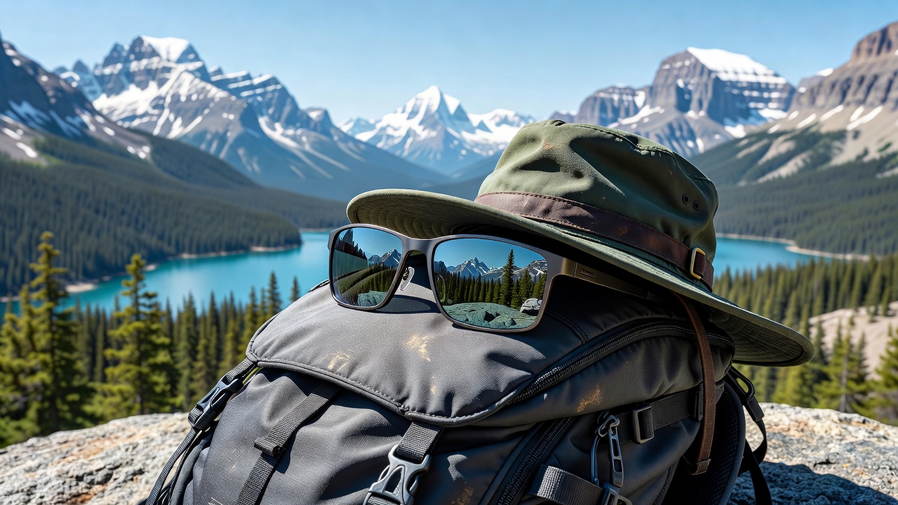 Hiker with sunglasses and hat