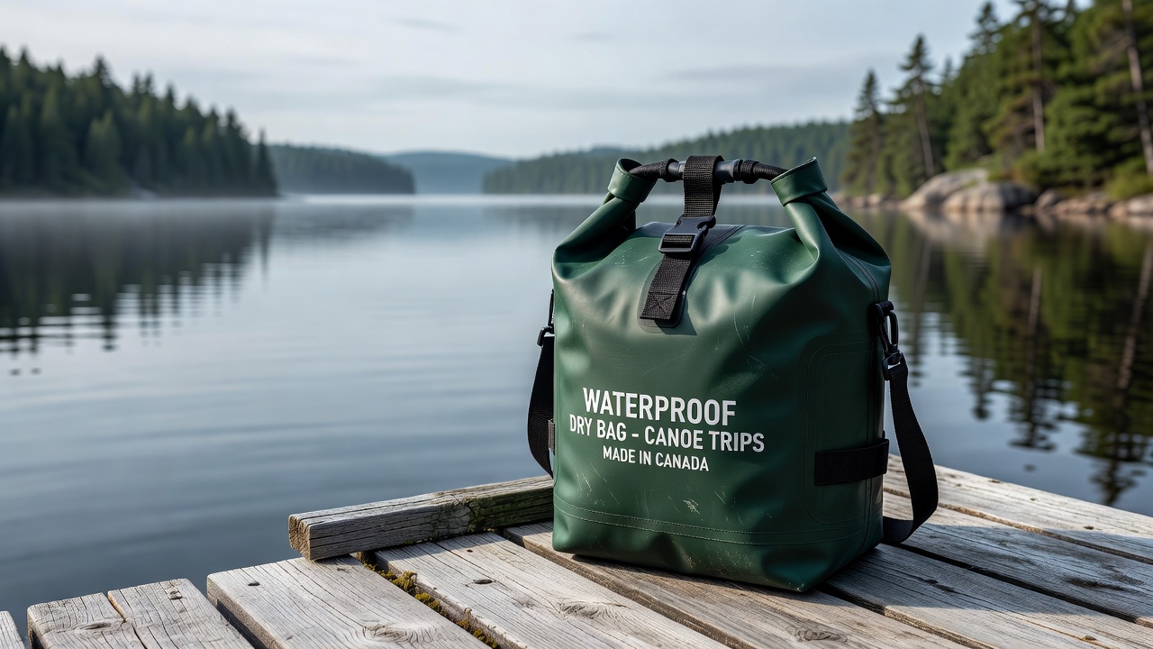 Dry bags by a canoe
