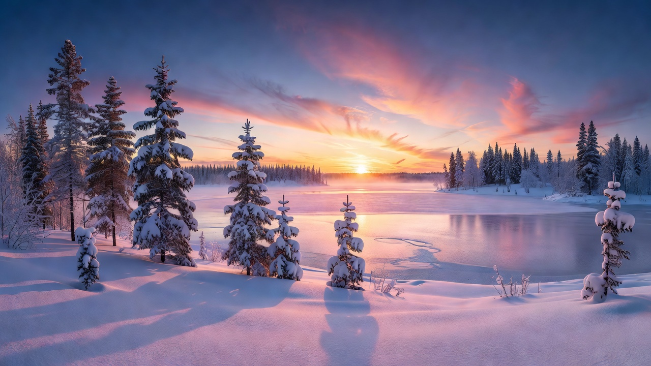 Freezing sunrise over a Canadian Lake